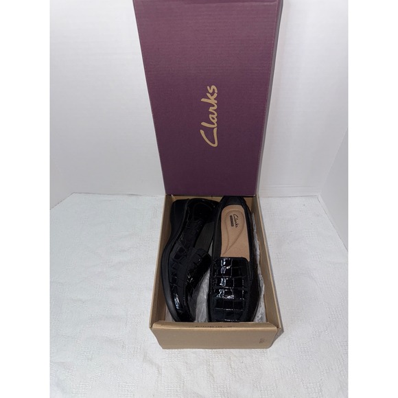 Clarks Shoes - Clarks Black Patent Croc-Embossed Loafers